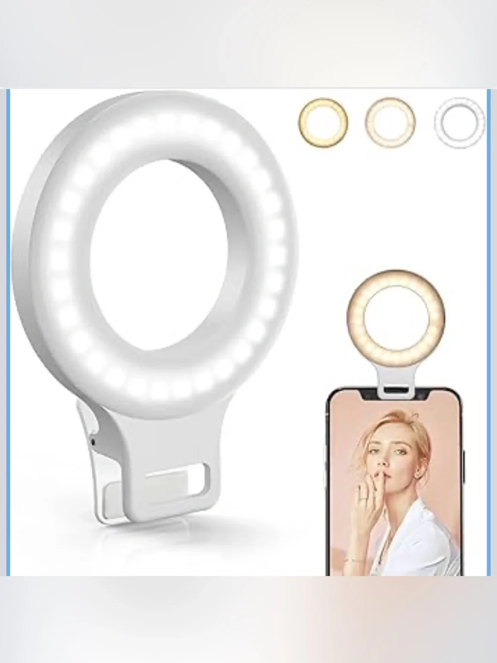NWT Clip on Ring Light, Kimwood Rechargeable 60 LED Selfie Ring Light